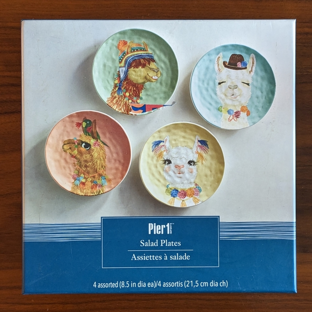 Pier 1 Desert Llama 8.5" Plates Assorted Colors Set of Four NEW